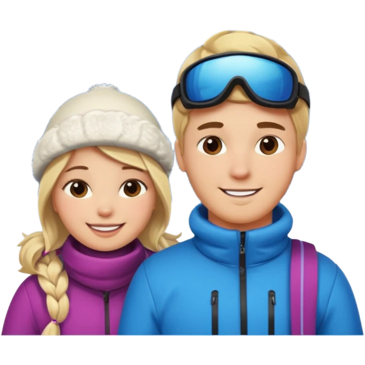 blonde guy with chubby brunette girl in ski 🎿 resort emoji