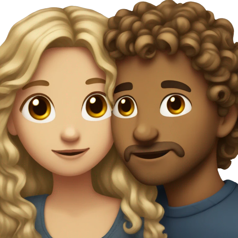 Girl with dirty blonde hair and brown eyes.. hugging guy with curly brown hair  emoji