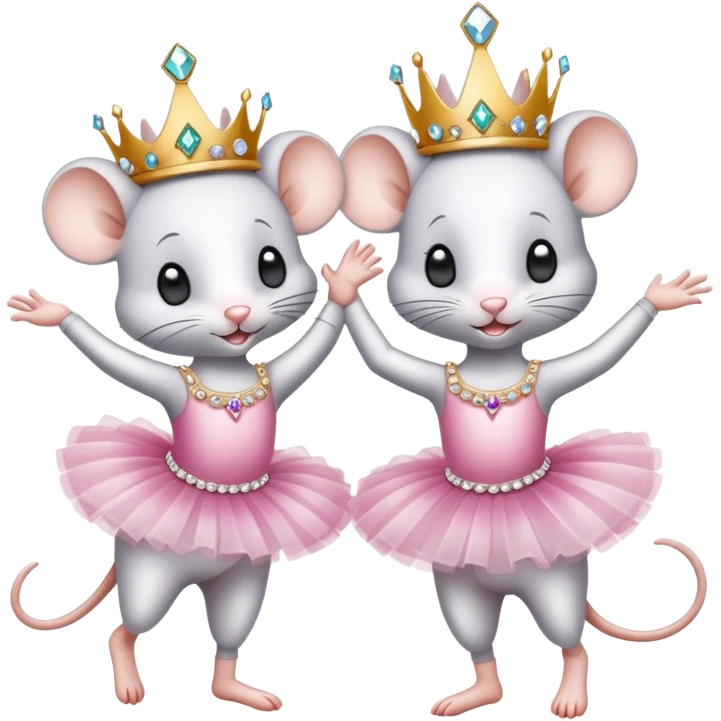 Very elegant and beautiful white mice dancing ballet in a tutu ballet and a jewelled crown emoji