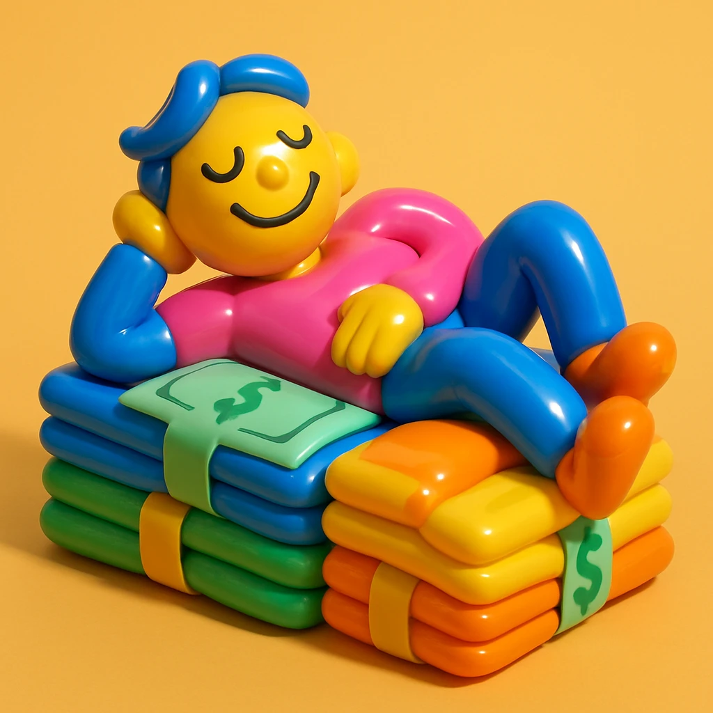 happy person napping on mattress of money emoji