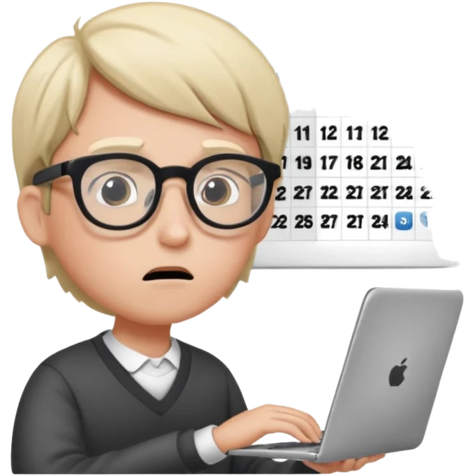 weekly calendar next to person confused should be shown in his haceadjusting it with laptop emoji