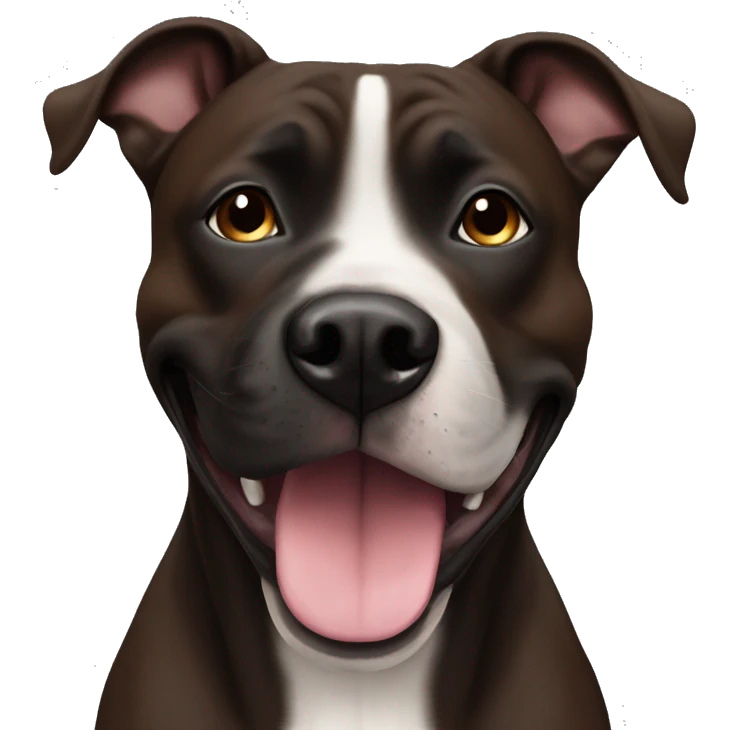 Happy 6 year old dark brown staffy with black nose emoji