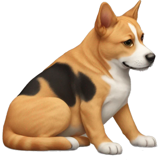 a dog on its back with a cat emoji