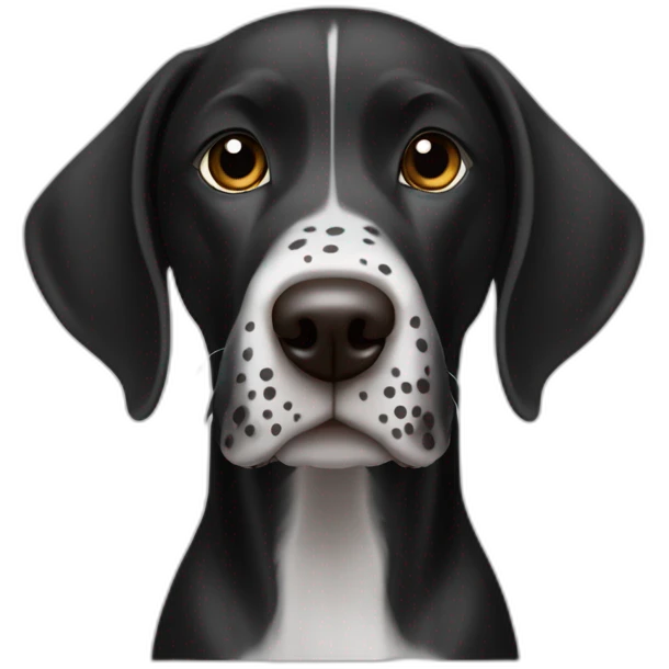 black german shorthair pointer, long snout, full black head, without white on the head, with white hair on the snout, black and white spotted body emoji