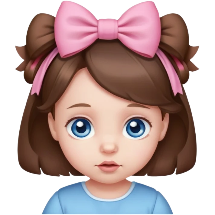 Baby around 4 months with brown hair blue eyes and a pink bow in her hair emoji