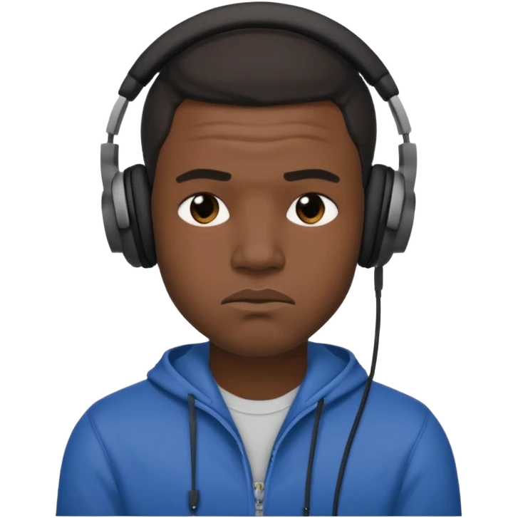 A 25-year-old black man with headphones on and pouting. emoji