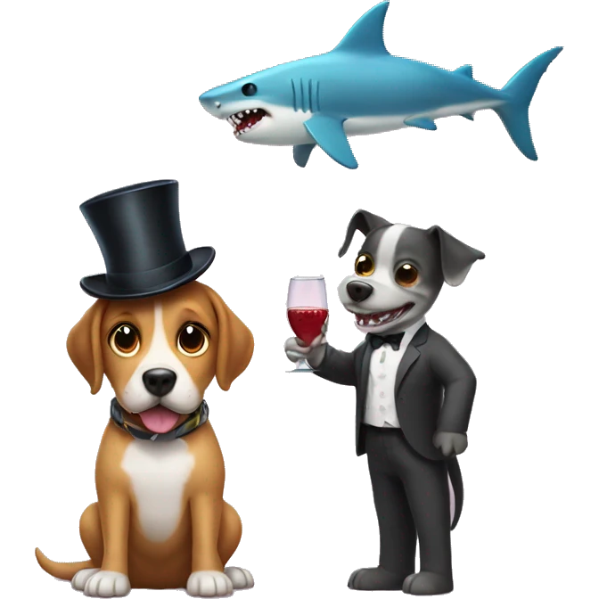 Dog having a date with a shark what has a top hat  emoji