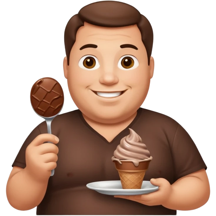 A fat man with a plate of chocolate ice cream emoji