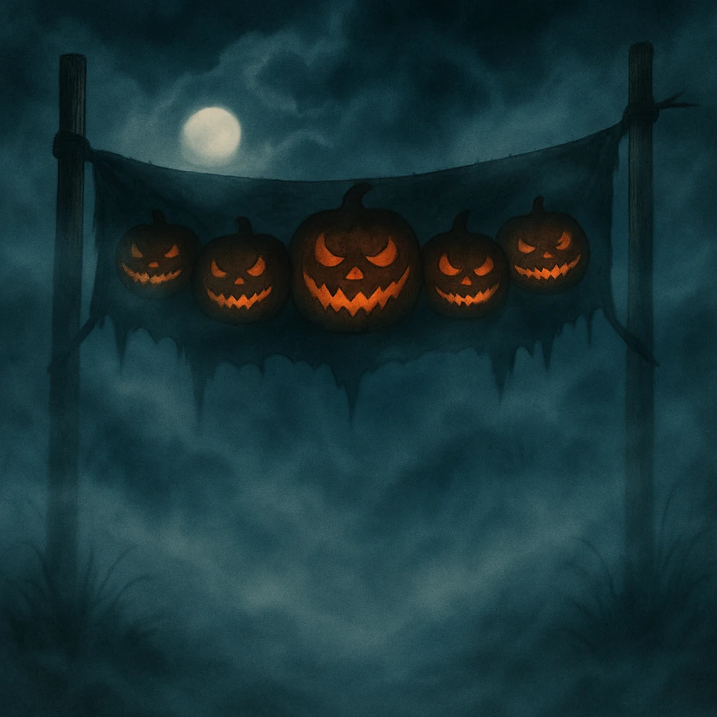 Add thick fog and swirling mist throughout the scene to enhance the creepy atmosphere, keep all other details unchanged. emoji