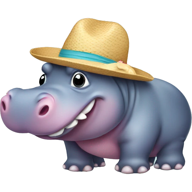 hippo with a hat and bikini on emoji