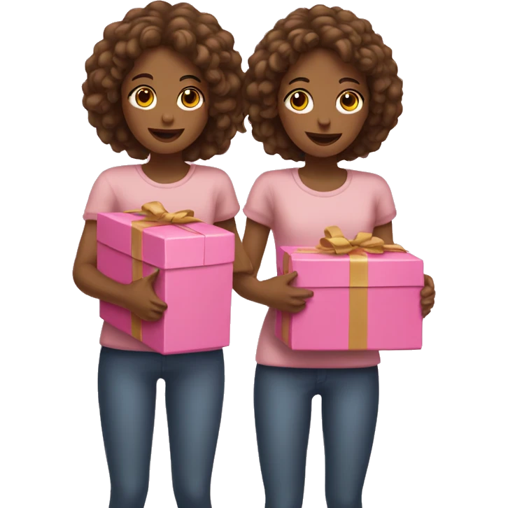Two tan girls holding a pink small short boxes emoji