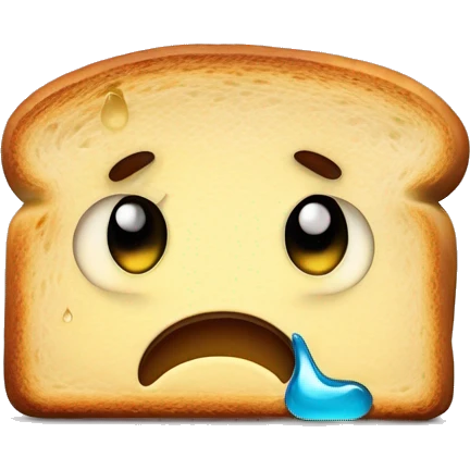 exaggerated sad expression on a sad toast with a crying a single jelly tear-drop emoji