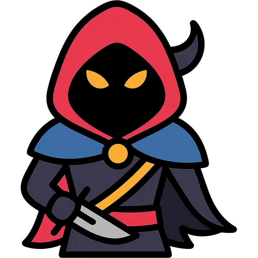 shadow demon rogue, cloaked, glowing eyes, fantasy character, color outline icon style emoji