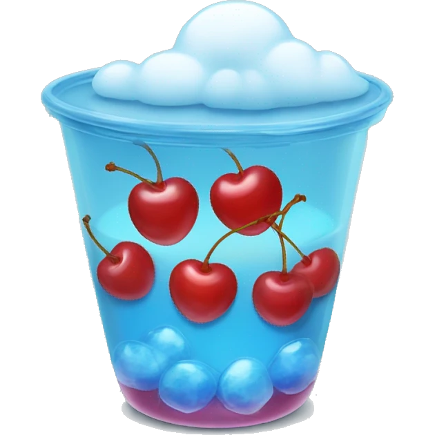 Blue sky jelly with a cherry on top and clouds in a class cup emoji