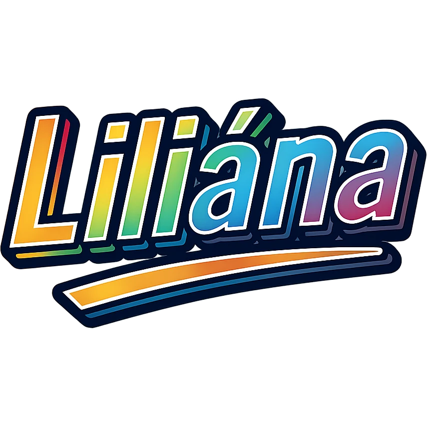 The name 'Liliána' in modern, precise Hungarian letters with a rainbow gradient fill, extra thick white letter outline, dark contour, transparent background, dynamic slanted underline, in the style of the reference samples. emoji