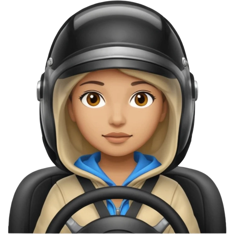 ["Light-skinned female driver, wearing a hoodie and helmet, behind the wheel."] emoji