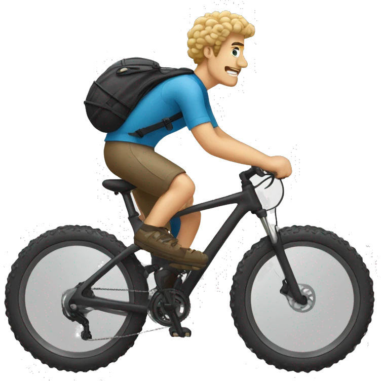  a white guy with curly blonde that is biking on a mountain bike emoji
