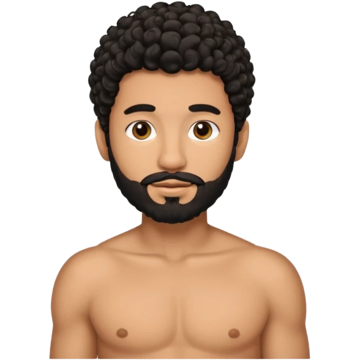 Tan Latino, Mexican male, black curly hair, shape of hair is a modern fade hair cut. with beard. He is standing naked posing.  emoji