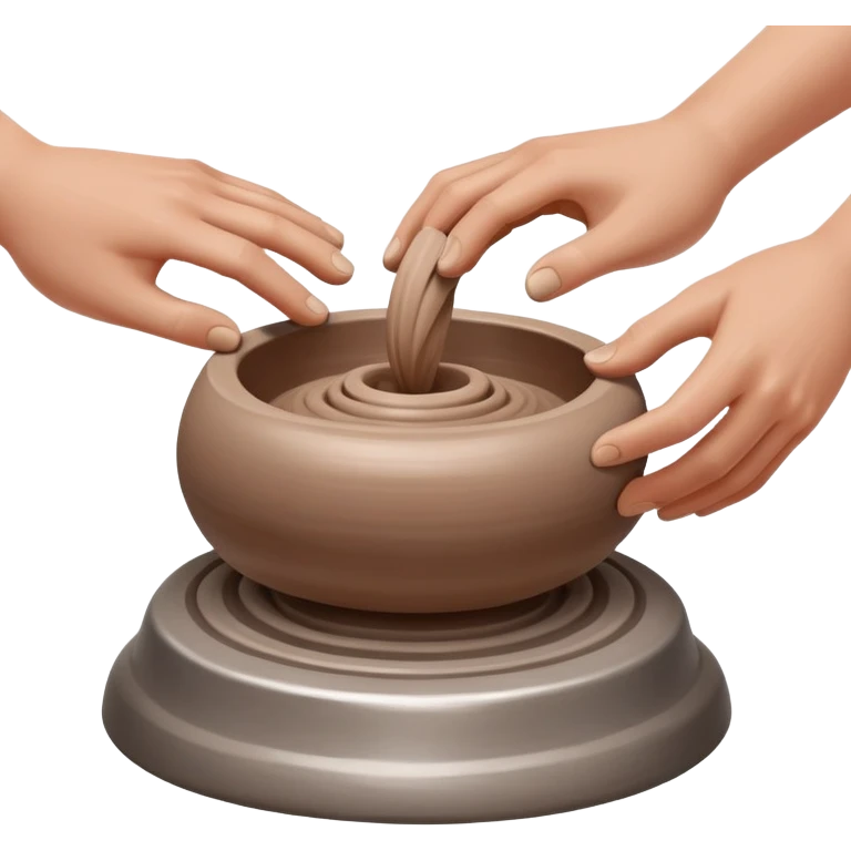 two hands kneading a ball of clay hovering above a silver pottery wheel without touching the wheel emoji