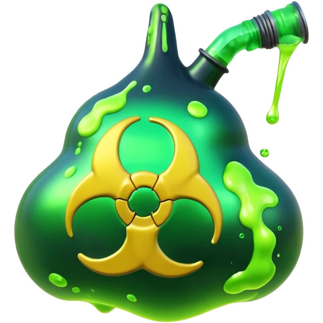 3D render of Oil Slick, toxic waste aesthetic, neon green bubbling liquid, caution yellow metal, industrial warning texture. emoji