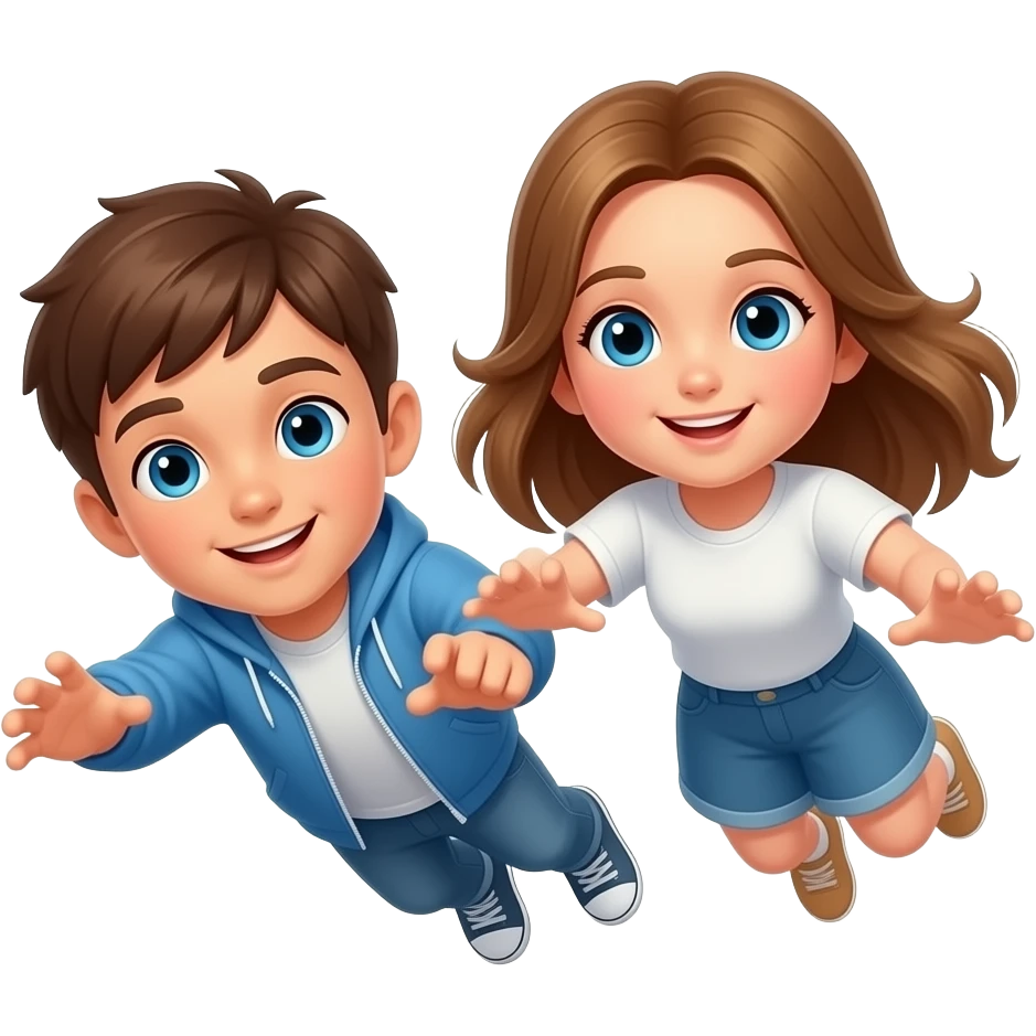 chico y chica caiendo del cielo, el chico castanyo i con pelo corto y la chica pelo suelto y un poco rubia pero castaño y los dos tienen ojos azules son hermanos emoji