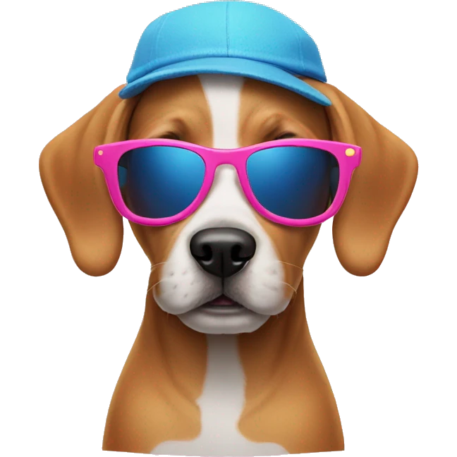 Dog whit a pink hat and blue sunglasses  emoji