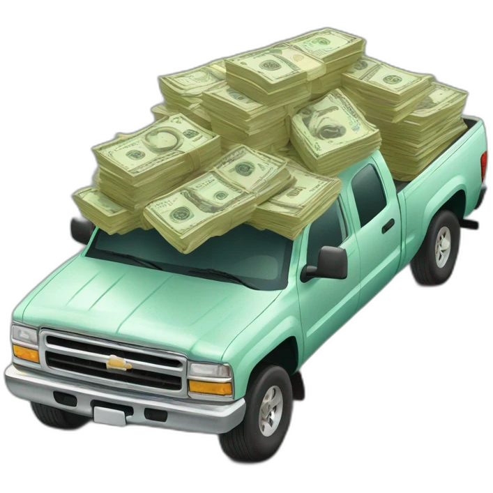 big pile of cash being transported on the back of a pickup truck emoji