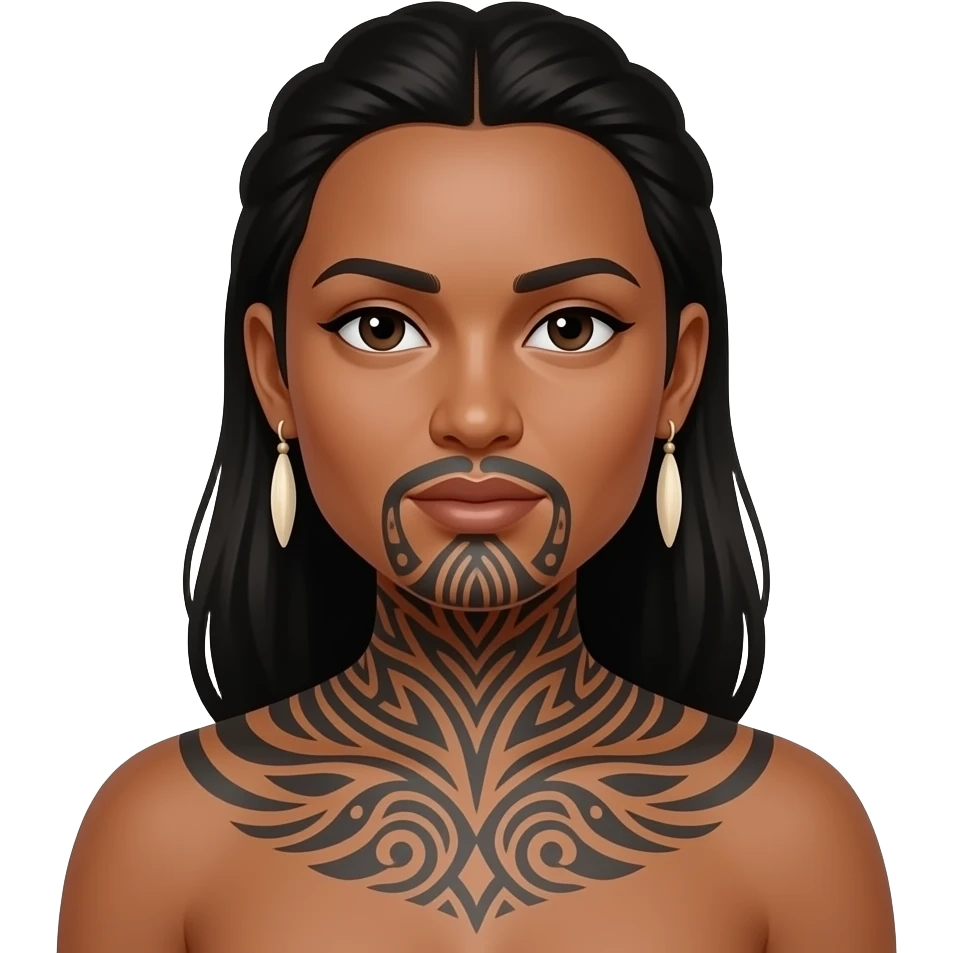Maori warrior female with moko Kauwae on chin and chest dark skinned emoji