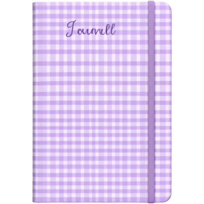 Cute  journal cover, pastel purple gingham pattern
Handwritten feminine typography, soft aesthetic, cozy girl vibe
Clean product mockup, minimal shadows, lifestyle stationery style emoji
