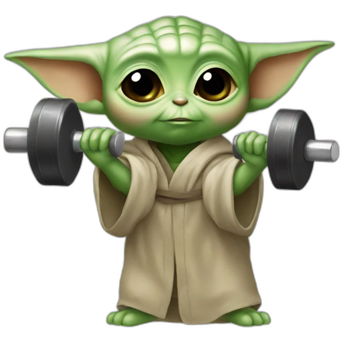 Baby yoda holding a dumbbell emoji