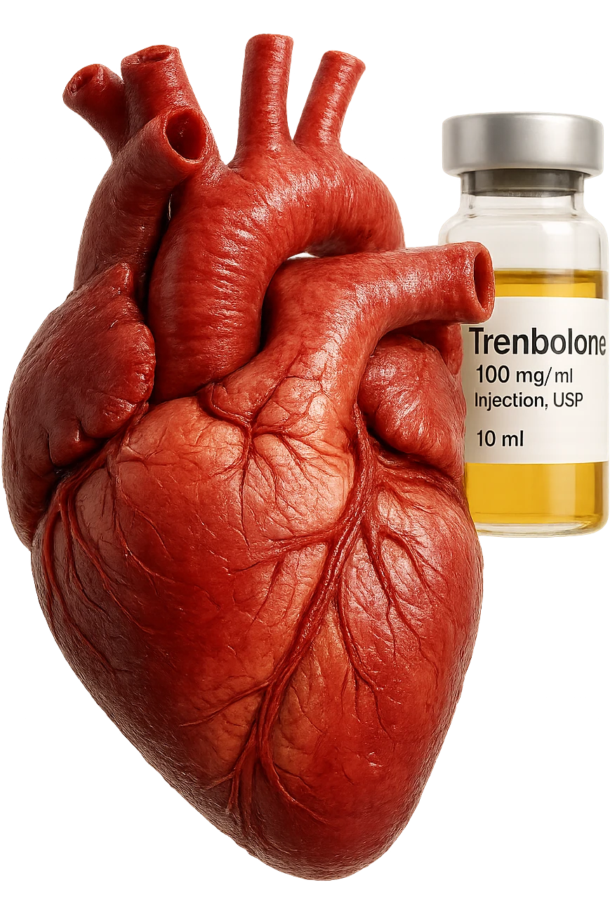 cuore umano anatomico con FIala MEDICa DI Trenbolone che gli FLUTTUA dietro, iperrealistico 4k, isolato su sfondo bianco, iperrealistico 4k, isolato su sfondo bianco emoji