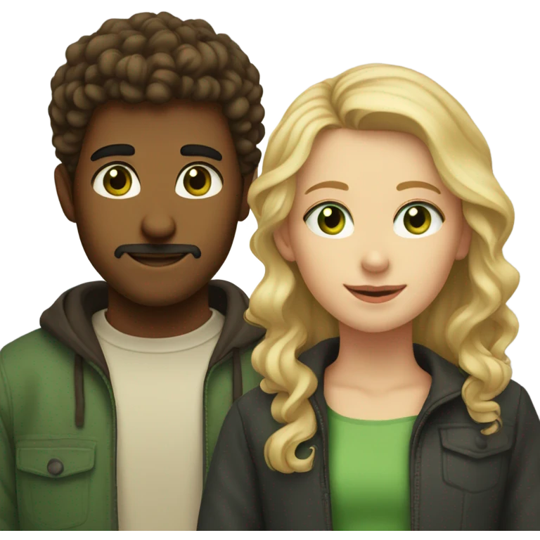 brown haired boy with brown eyes and facial hair and a blonde girl with curly hair and green eyes  emoji