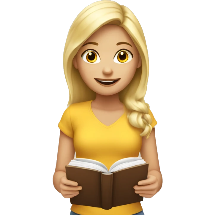 blond girl with bookk emoji