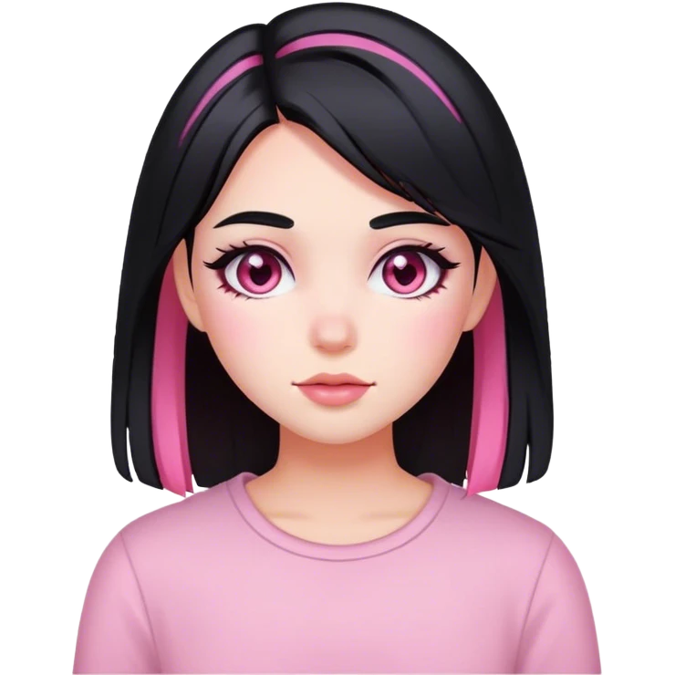 Blushed girl with black hair and pink highlights in her hair emoji