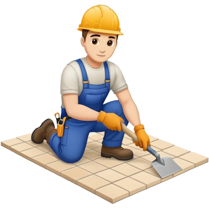 Moldovan builder laying floor tiles, construction worker with a trowel emoji