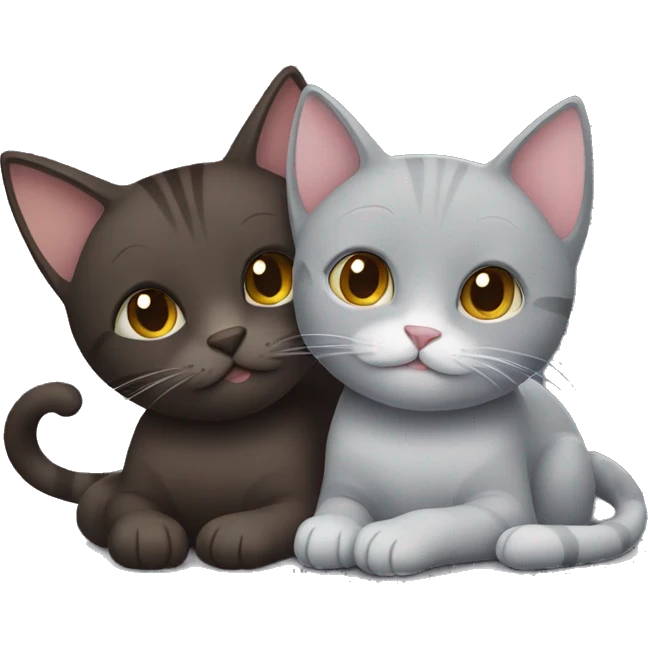 Dark Brown cat and a grey cat cuddling  emoji
