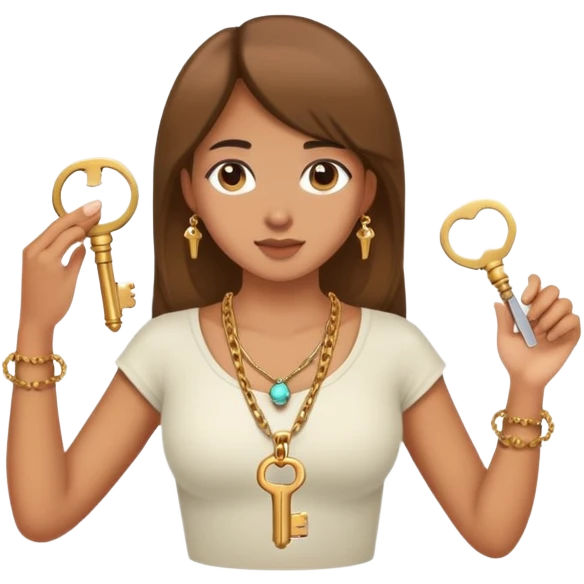 A standard emoji girl with a nice cleavage, wearing a necklace with a key at the tip of the necklace. She wears a key necklace. The key hangs close to her breasts. emoji