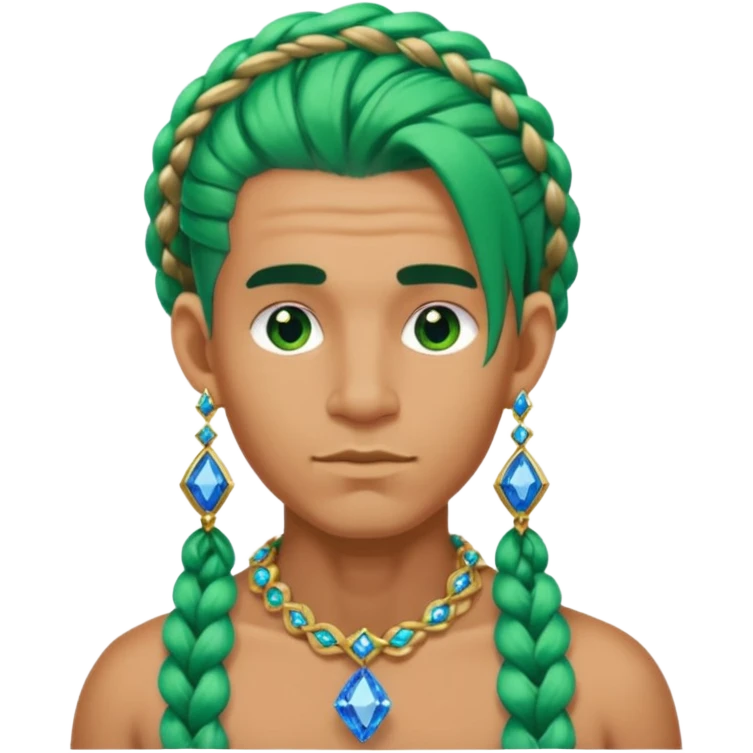 gem lover man with gem accessories excessive amount very big gem earrings green chunky braided hair and blue diamonds  emoji