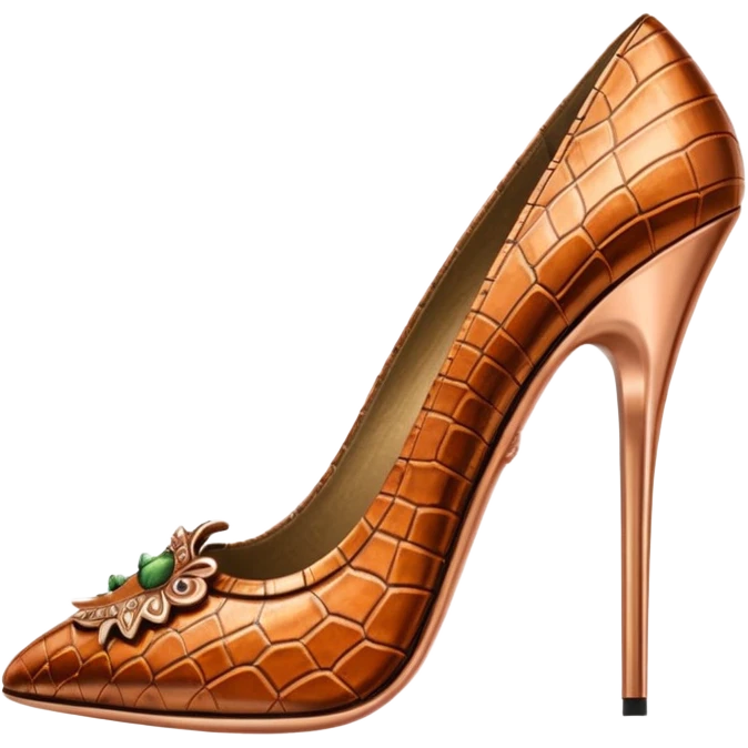 Copper metallic, detailed crocodile stilettos, rendering emoji