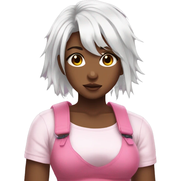 cute anime girl with white hair and a pink crop top with ripped emoji
