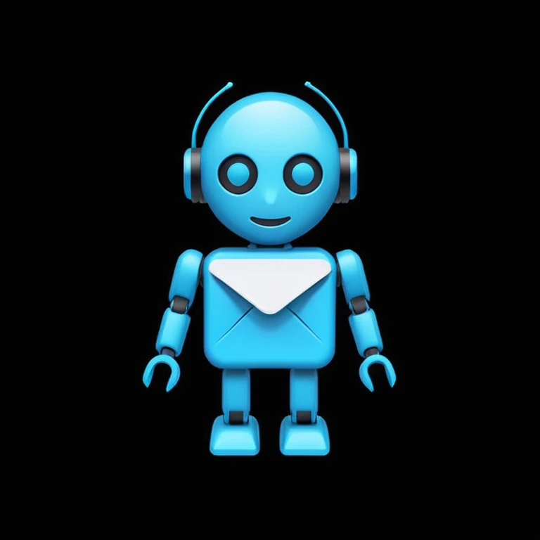 mailing bot logo, minimal style, flat icon, black background, neon blue accents, modern tech aesthetic
 emoji