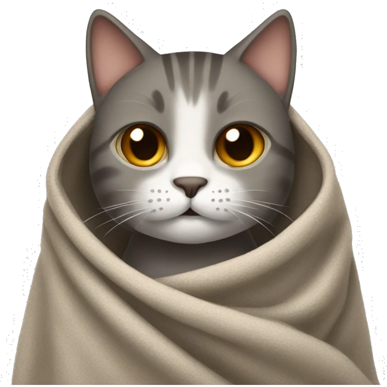 The cat is brown and gray in a blanket emoji