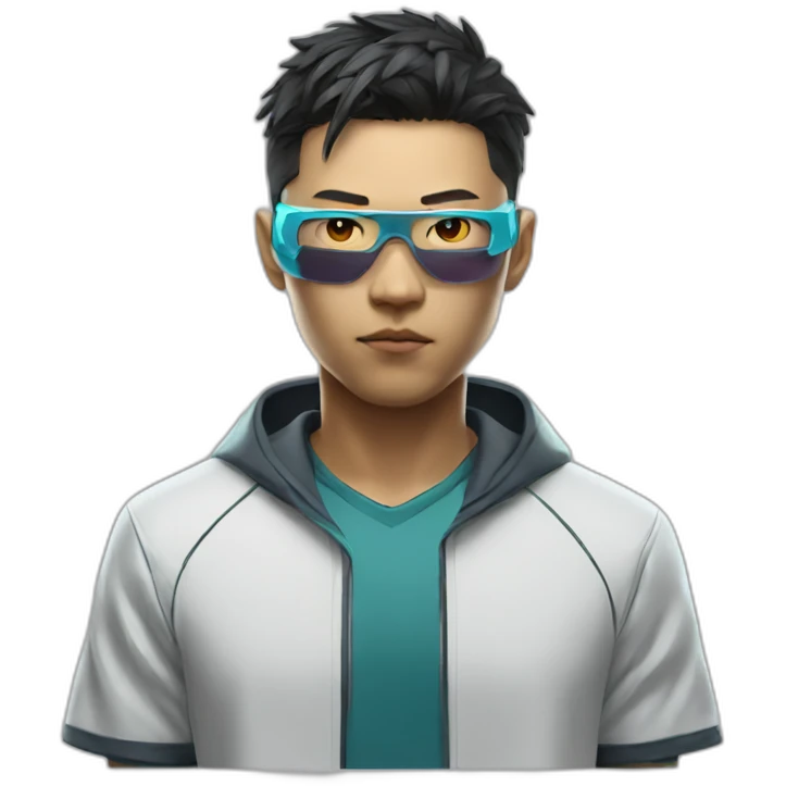 augmented cyberpunk asian dude in tennis uniform emoji
