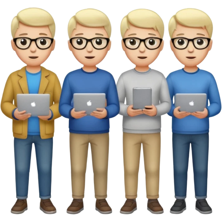 Group of 4 vibe coders, all male and white skinned, standing, some with a laptop or a phone   emoji