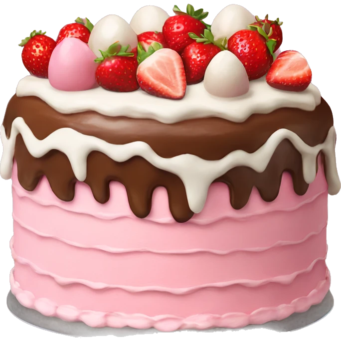 Pink strawberries and cream birthday cake  emoji