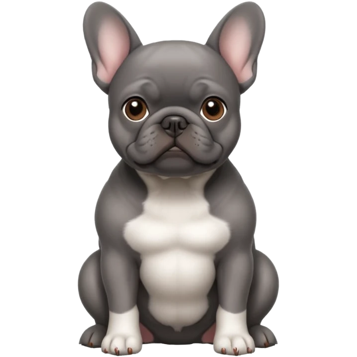 dark gray french bulldog with brown eyes and white belly emoji