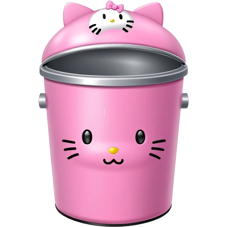 A trash bin that says on text GOODBYEEEE with hello Kitty in it emoji