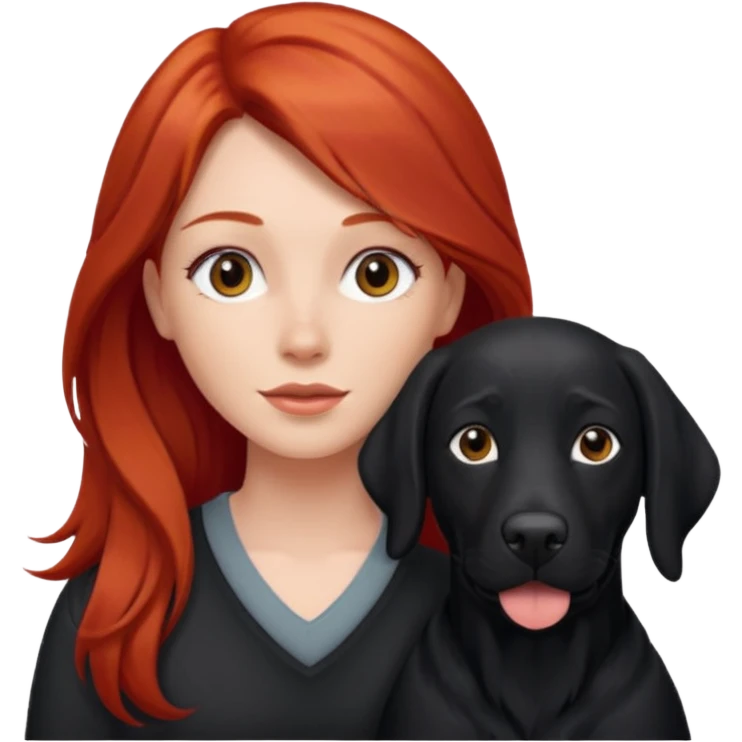 Long red hair woman with black lab emoji