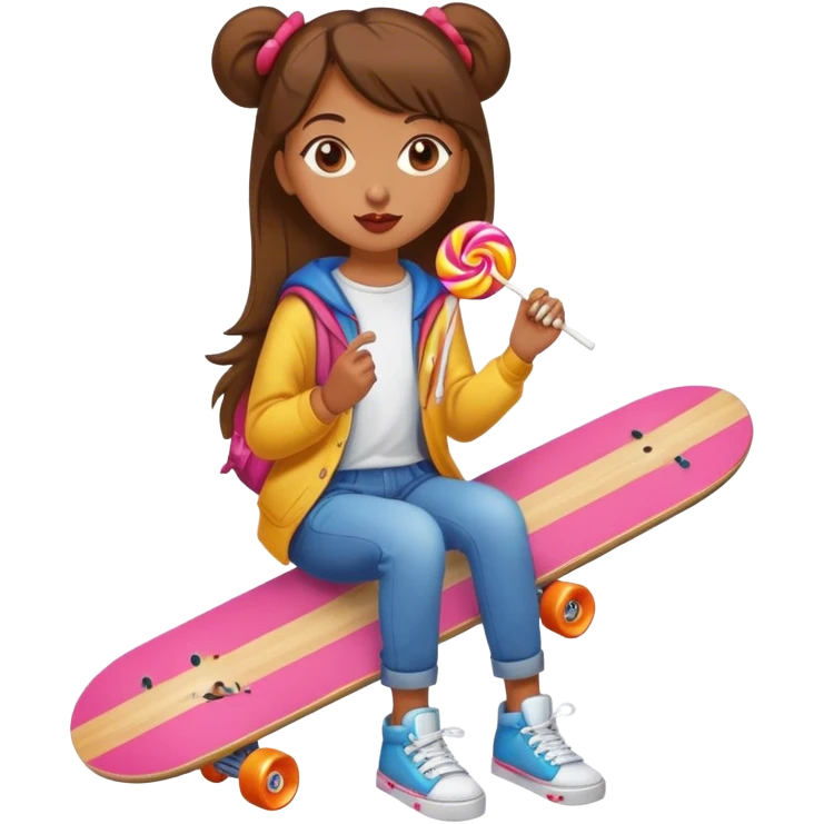 The girl who eats lollipops and has street style and a skateboard in one hand emoji