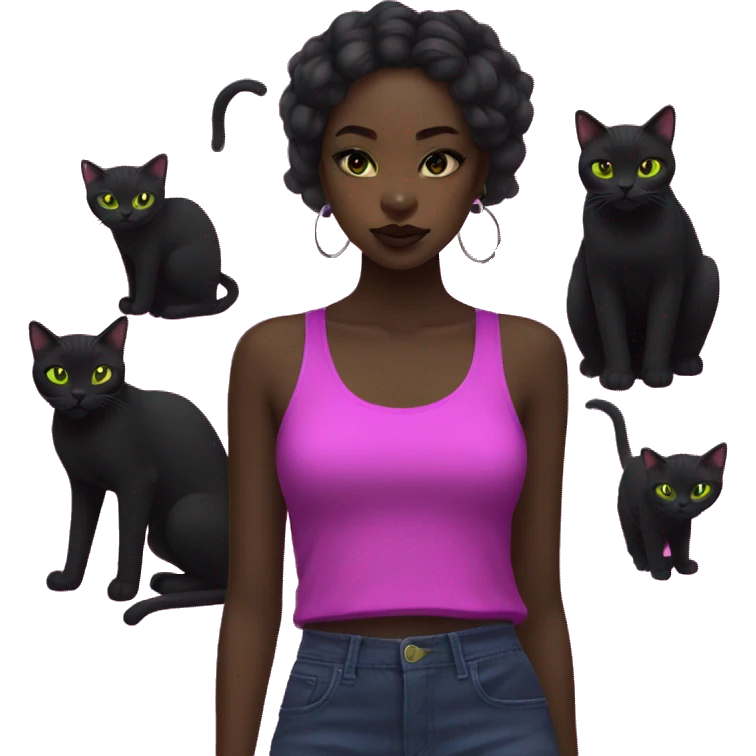 Black asian neon girl wth black cats emoji